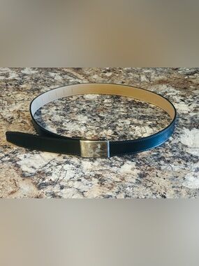 Black Reversible Leather Belt with Silver Buckle